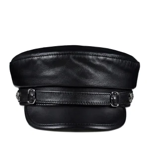 casquette plate en cuir noire pour homme