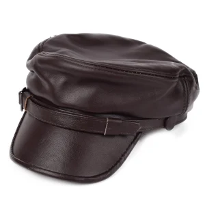 casquette en cuir pour homme marron café