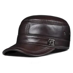 casquette militaire homme cuir marron foncé