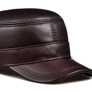 casquette militaire homme marron avec visière en cuir rétro