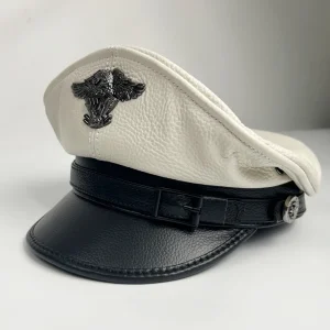 casquette en cuir homme style police blanc et noir