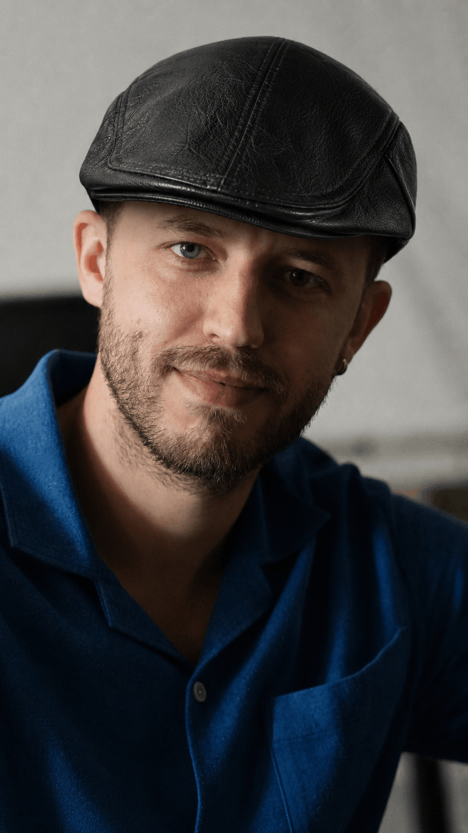 casquette en cuir homme style brad pitt noire – Image 5