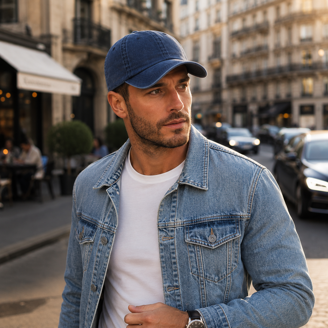 Casquette été homme en jean délavé bleu marine – Image 3