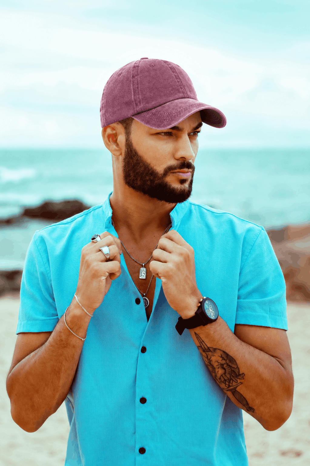 Casquette été homme en jean délavé violet – Image 3